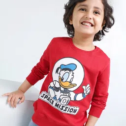 Babyhug Full Sleeves Cotton Knit Donald Duck Sweatshirt with Foil Print - Red-picture-20