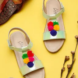 Tiny Bugs Ethnic Pom Pom Applique Embellished Sandals - Green-picture-14
