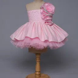 TINY MINY MEE Elastane One Shoulder Floral Applique Embellished Fit & Flare Dress - Pink-picture-22
