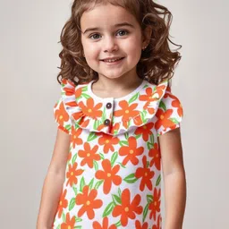 Babyhug 100% Cotton Knit Half Sleeves Top with Frill Detailing Floral Print -Multicolour-image-41