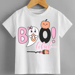 KNITROOT Halloween Theme Half Sleeves Bootiful Text Printed Tshirt - White-picture-16