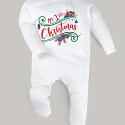 FFlirtygo Christmas Theme Cotton Full Sleeves My 1St Christmas Printed Romper - White-picture-12
