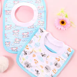 Babyhug 100 % Cotton Pullover Bibs Jungle Print Pack of 2 - Blue & Pink-image-63