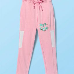 Olio Kids Sinker Knit Full Length Lounge Pant with Text Print Cut & Sew Design - Pink-picture-8