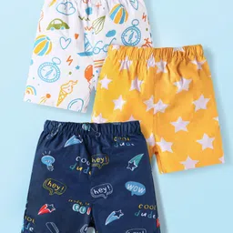 Babyhug Cotton Poplin Woven Boxer with Star Print Pack of 3 - Navy Blue Yellow-image-99