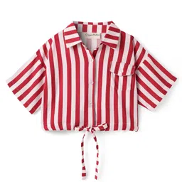 CrayonFlakes Rayon Half Sleeves Striped Crop Shirt Style Top - Red-picture-38