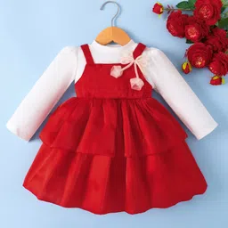 Mark & Mia Full Sleeves Solid Party Dress - Red & White-picture-22