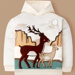 Cherry Crumble By Nitt Hyman Full Sleeves Deer Patch Detailed Light Winter Hooded Sweatshirt - Cream-picture-27