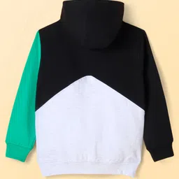 Pine Kids Cotton Knit Full Sleeves Cut & Sew Design Hooded Sweat Jacket with Kangaroo Pockets & Text Print - Green Black & Grey image 2