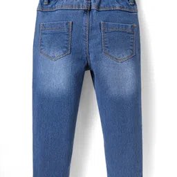 Babyhug Full Length Washed Denim Jeans withStretch & Floral Embroidery - Blue image 2