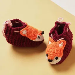 MayRa Knits Pack Of 2 Hand Knitted Carrot & Fox Designed Booties - Beige & Magenta image 3