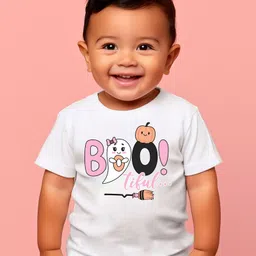 KNITROOT Halloween Theme Half Sleeves Bootiful Text Printed Tshirt - White image 4