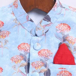 JBN Creation Cotton Linen Sleeveless Floral Printed Nehru Jacket - Aqua image 4