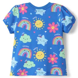 Babyhug Cotton Knit Half Sleeves Co-ords Night Suit With Floral Print - Blue image 3