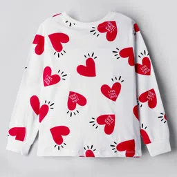 Primo Gino 100% Cotton Knit Full Sleeves Co-ords Night Suit With Heart Print - White image 3