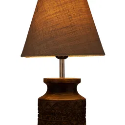 Green Girgit Wooden Carved Lamp with Taper Jute - White image 4