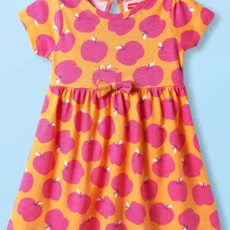 Babyhug Single Jersey Knit Half Sleeves Frocks With Fruit Print & Bow Applique Pack of 2 - Orange & White image 4