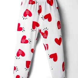 Primo Gino 100% Cotton Knit Full Sleeves Co-ords Night Suit With Heart Print - White image 4