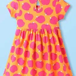 Babyhug Single Jersey Knit Half Sleeves Frocks With Fruit Print & Bow Applique Pack of 2 - Orange & White image 5