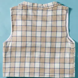 ToffyHouse Cotton Knit Full Sleeves Checks 3 Piece Party Suit With Tie - Navy Blue & White image 5