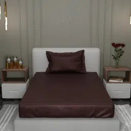 Stoa Paris Brown 300 TC Polyester Single Fitted Sheet with 1 Pillow Cover-picture-20