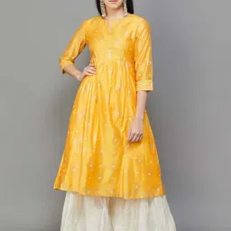 Melange by Lifestyle Yellow Woven Pattern Anarkali Kurta-picture-13