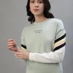 Iconic Women Colourblocked Round Neck Pullover Sweatshirt-image-6
