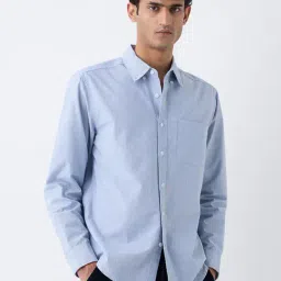 WES Casuals by Westside Blue Pinstriped Relaxed-Fit Cotton Shirt-picture-40