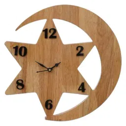 eCraftIndia Brown Wood Star & Moon Designer Wall Clock image 3