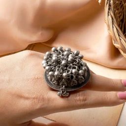 Teejh Ethnic Ekaja Ghungroo Oxidized Rings for Women-picture-47