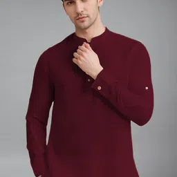 Navkanj Mandarin Collar Roll-Up Sleeves Cotton Straight Kurta-picture-31