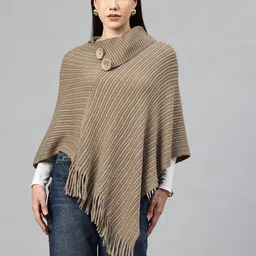 Pierre Carlo Ribbed Fringed Hem Poncho-image-0