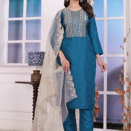 AVNISA ENTERPRISE Women Embroidered Regular Kurta with Trousers & Dupatta image 3