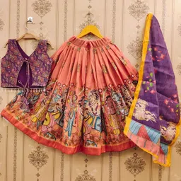 Sangria Girls Printed V-Neck Flared Lehenga Choli With Dupatta-picture-39