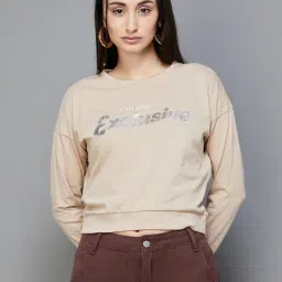 Ginger by Lifestyle Beige Graphic Print Sweatshirt-image-35