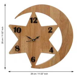 eCraftIndia Brown Wood Star & Moon Designer Wall Clock image 4