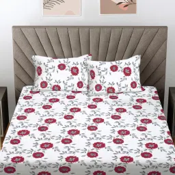 FABINALIV Red Floral 300 Tc 100% Cotton King Size Double Bedsheet With 2 Pillow Covers-picture-11