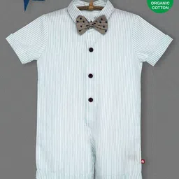 Nino Bambino 100% Cotton Half Sleeves Bow Applique Striped Romper - White-image-75