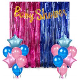 Bubble Trouble Baby Shower Combo Decorations Baby Shower Foil Banner Latex Star Foil Balloon With Foil Curtain For Maternity Pregnancy Photoshoot Material Items Supplies - 17 Pieces-picture-35