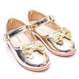 Babyoye Ballerina with Velcro Closure Bow Applique- Golden-image-64