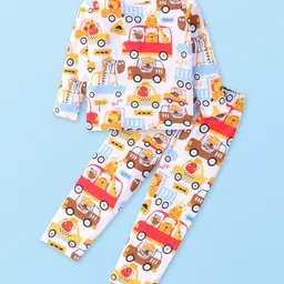 Babyhug Cotton Knit Full Sleeves Night Suit With Vehicle Print - White-picture-26