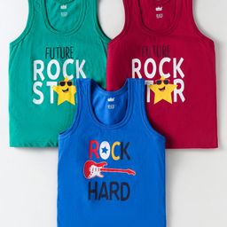 Simply Sinker Knit Sleeveless Vests with Text Print Pack of 3 - Red Blue & Green-picture-37