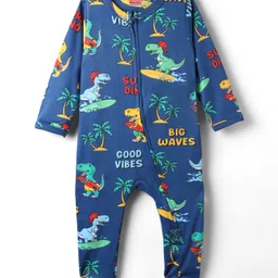 Babyhug Cotton Knit Full Sleeves Footed Sleepsuit With Dino Print - Navy Blue-picture-16