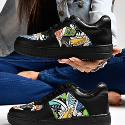 Shoetopia Shoes Designed Lace Up Sneakers - Black-picture-15