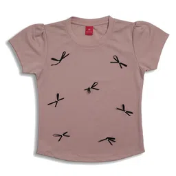 Sportking Cotton Knit Half Sleeves Bow Applique Detailed Pearls Embellished Top - Light Pink-picture-18