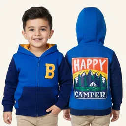 Babyhug Cotton Knit Full Sleeves Hooded Sweatjacket With Front & Back Graphcis & Kangaroo Pockets - Multicolor-picture-17