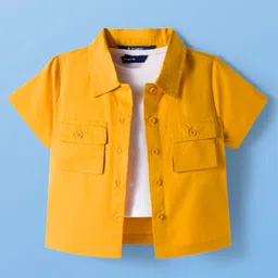 Pine Kids Cotton Woven Half Sleeves Solid Color Shrug with Pockets & Top - Mustard & White-picture-32