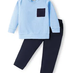 Rikidoos Full Sleeves Solid Sweatshirt With Joggers Set - Sky & Navy Blue-picture-24