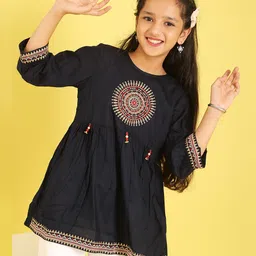 ISHTI Rayon Woven Three Fourth Sleeves Sequins Embroidered Top - Black-picture-26
