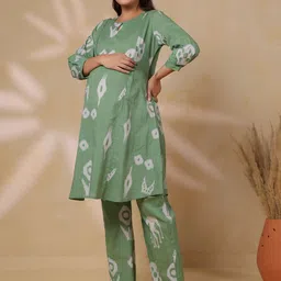 CRAFIQA Sage Classic Ikat Printed Keyhole Neck Cotton Maternity - Nursing Nightdress image 2